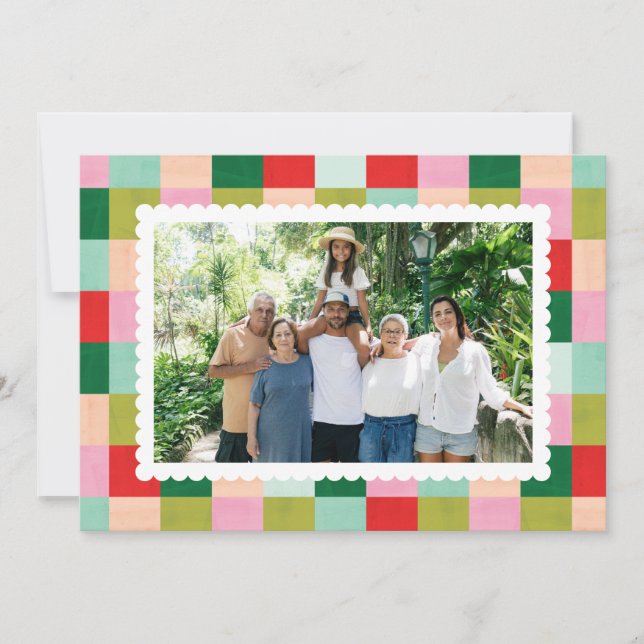 Cartes Pour Fêtes Annuelles Joyeux et lumineux Checker Horizontal Holiday Card (Devant)