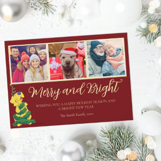 Cartes Pour Fêtes Annuelles Joyeux et Lumineux Chien Mignon Classique Rouge Fo