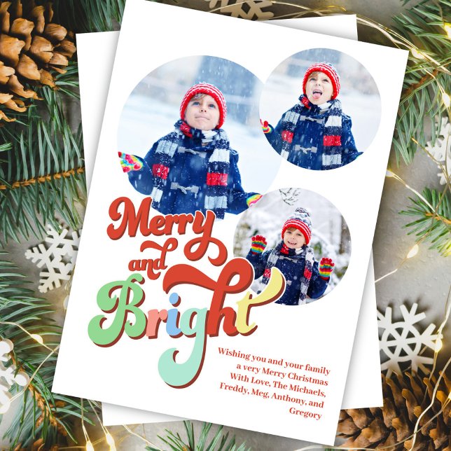 Cartes Pour Fêtes Annuelles Joyeux et lumineux Collage photo Noël (Merry and Bright Christmas holiday photo card.)