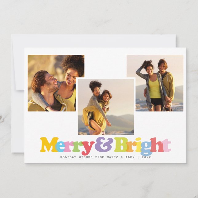 Cartes Pour Fêtes Annuelles Joyeux Et Lumineux Couples Modernes 3 Collage Phot (Devant)