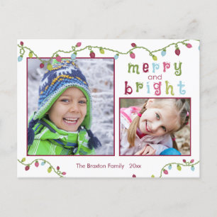 Cartes Pour Fêtes Annuelles Joyeux et lumineux, deux photos, multicolore