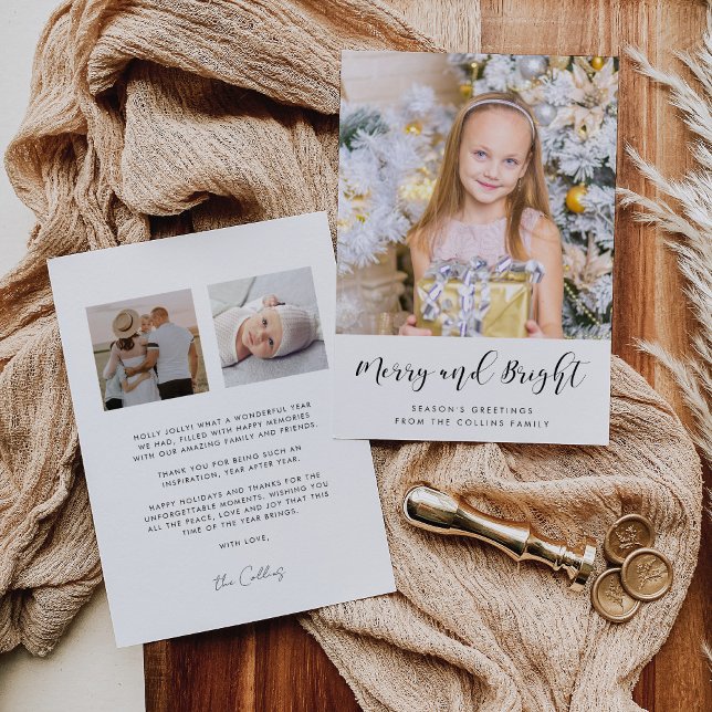 Cartes Pour Fêtes Annuelles Joyeux et lumineux Elegant 3 Photo Famille (Créateur téléchargé)