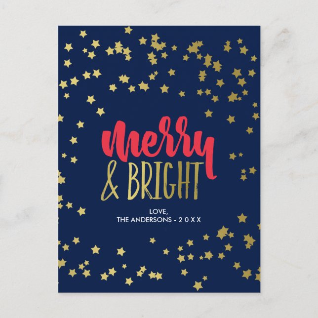 Cartes Pour Fêtes Annuelles Joyeux et lumineux | Étoiles d'or Faux (Devant)