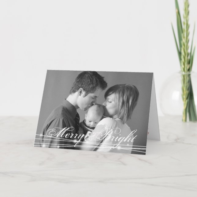 Cartes Pour Fêtes Annuelles Joyeux et lumineux famille Noël photo chic (Devant)