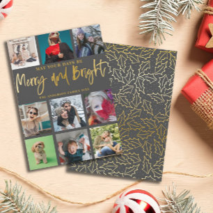 Cartes Pour Fêtes Annuelles Joyeux et lumineux Faux Gold 9 Photo Noël