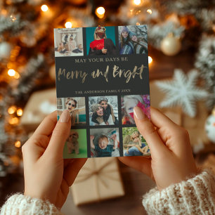 Cartes Pour Fêtes Annuelles Joyeux et lumineux Faux Gold 9 Photo Noël