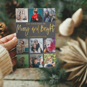 Cartes Pour Fêtes Annuelles Joyeux et lumineux Faux Gold 9 Photo Noël