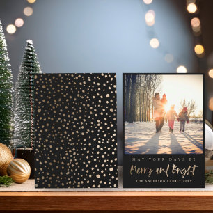 Cartes Pour Fêtes Annuelles Joyeux et lumineux Faux Gold & Black Photo Noël