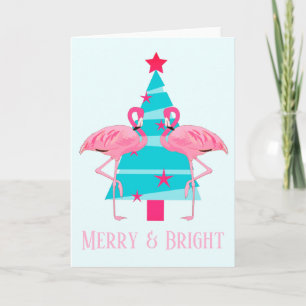 Cartes Pour Fêtes Annuelles Joyeux et lumineux Flamants roses plage thème Noël