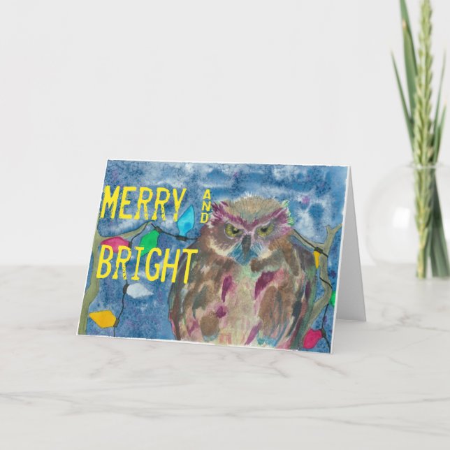 Cartes Pour Fêtes Annuelles Joyeux et lumineux hibou (Devant)