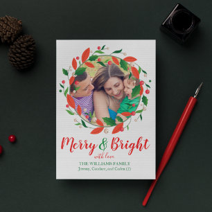 Cartes Pour Fêtes Annuelles Joyeux et lumineux   Holly Wreath Joyeuse Une Phot