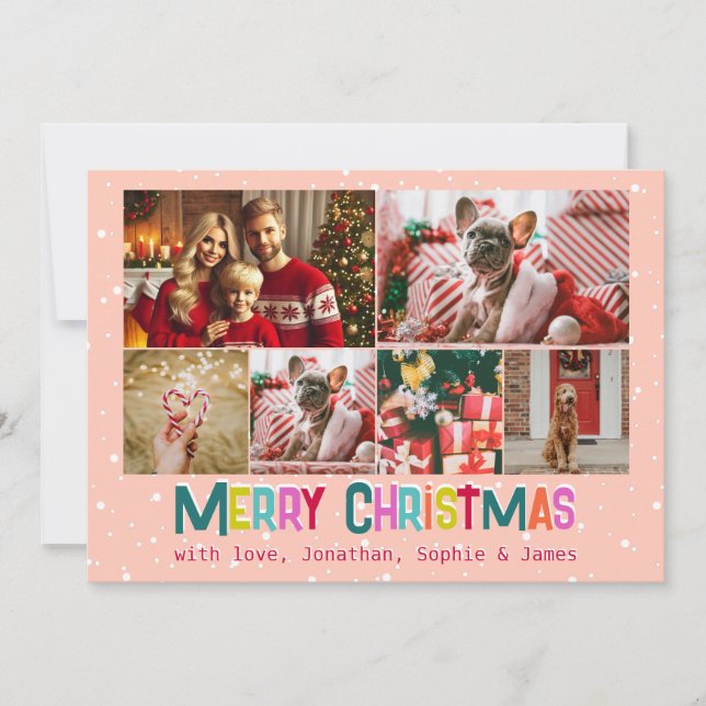 Cartes Pour Fêtes Annuelles Joyeux et lumineux Noël 6 Photo Famille (Devant)