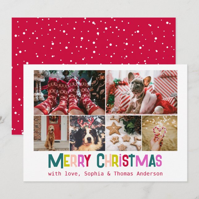 Cartes Pour Fêtes Annuelles Joyeux et lumineux Noël 6 Photo personnalisée (Devant / Derrière)