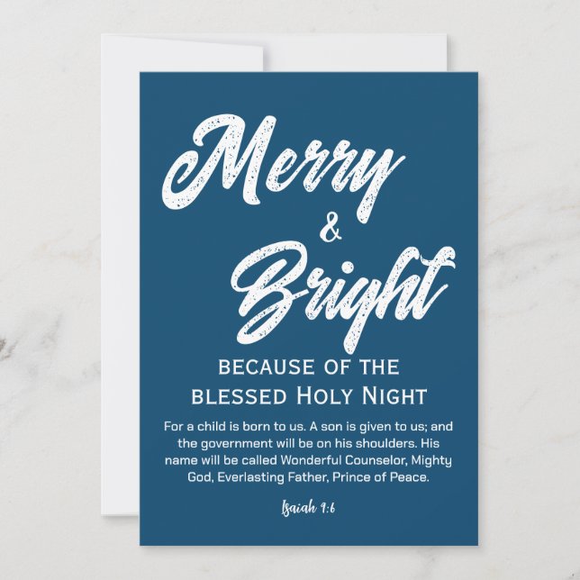 Cartes Pour Fêtes Annuelles Joyeux et lumineux Noël blanc Script bleu (Devant)