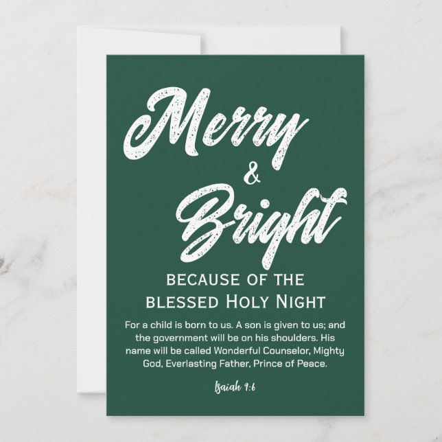 Cartes Pour Fêtes Annuelles Joyeux et lumineux Noël blanc Script vert (Devant)