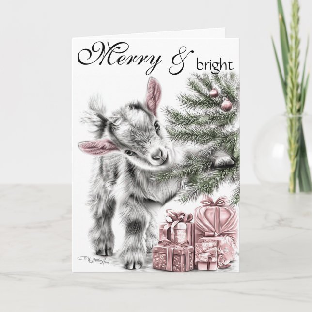 Cartes Pour Fêtes Annuelles Joyeux et lumineux - Noël de la chèvre (Devant)