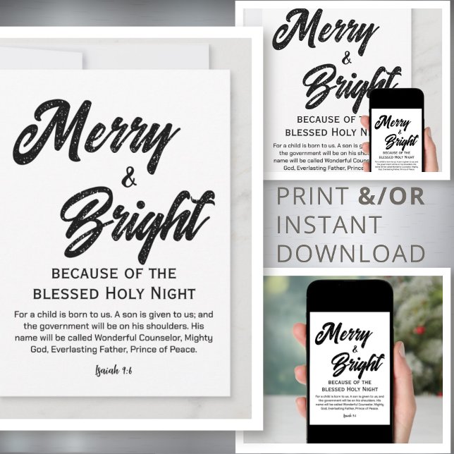 Cartes Pour Fêtes Annuelles Joyeux et lumineux Noël noir Script (Créateur téléchargé)