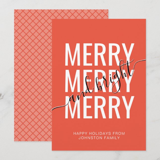 Cartes Pour Fêtes Annuelles Joyeux et lumineux Noël orange checker vacances (Devant / Derrière)