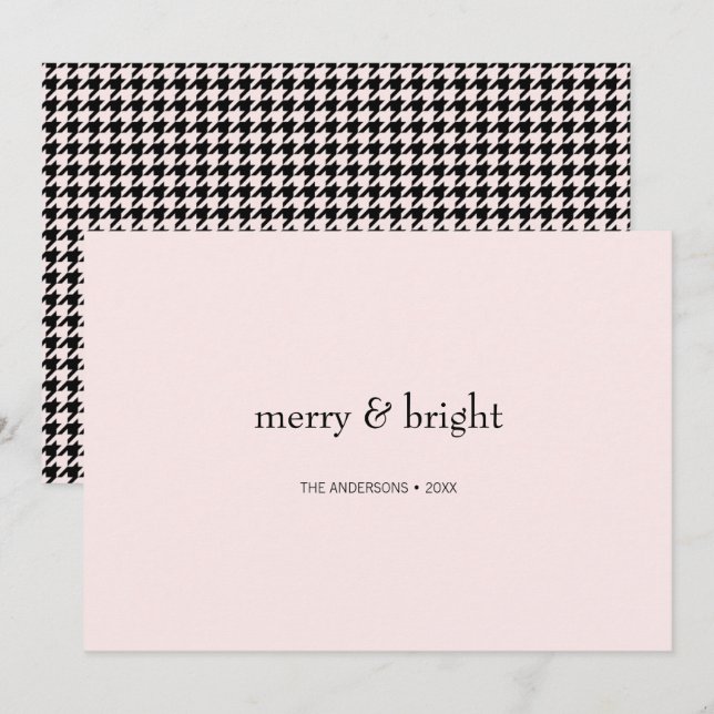 Cartes Pour Fêtes Annuelles Joyeux et lumineux Noël rose et noir (Devant / Derrière)