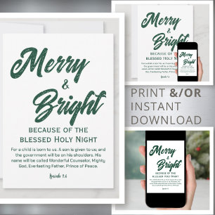 Cartes Pour Fêtes Annuelles Joyeux et lumineux Noël vert Script