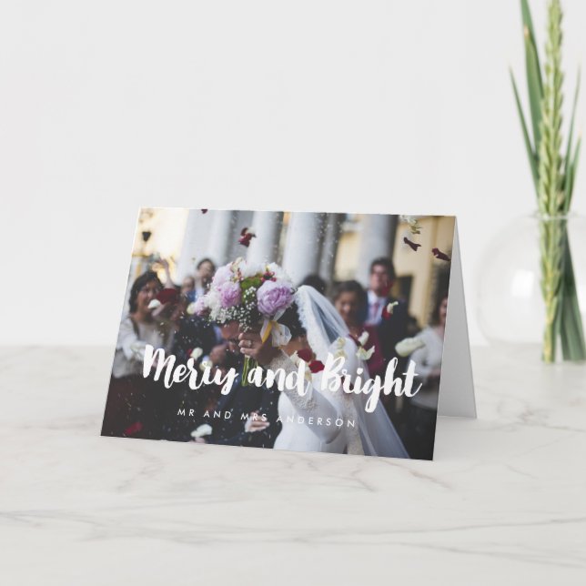Cartes Pour Fêtes Annuelles Joyeux et lumineux photo branchée à nouveau mariée (Devant)