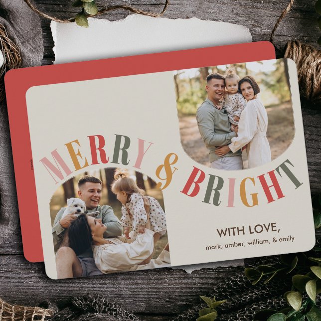 Cartes Pour Fêtes Annuelles Joyeux et lumineux Photo de famille moderne Noël (Créateur téléchargé)