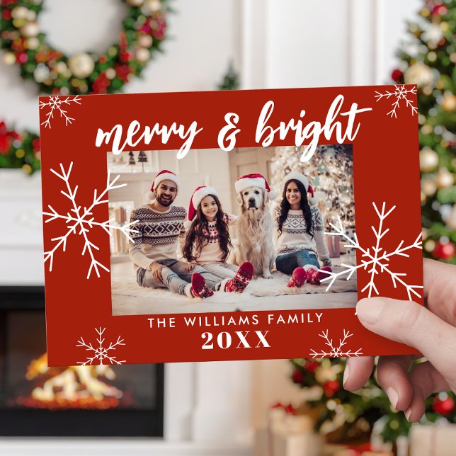 Cartes Pour Fêtes Annuelles Joyeux et lumineux Photo Red Snowflakes Noël (Créateur téléchargé)