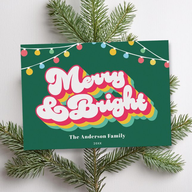 Cartes Pour Fêtes Annuelles Joyeux et lumineux rétro non photo Noël (Créateur téléchargé)