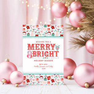 Cartes Pour Fêtes Annuelles Joyeux et lumineux Rose et Rouge Holly