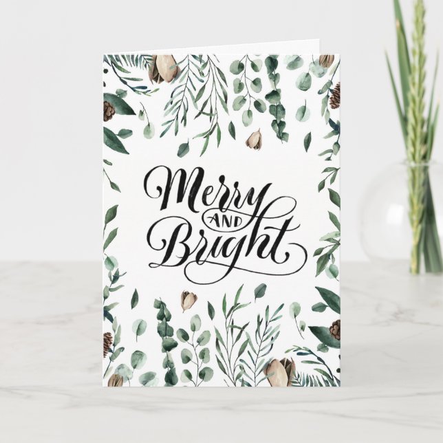Cartes Pour Fêtes Annuelles Joyeux Et Lumineux Script Élégant Magnolia Verdure (Devant)
