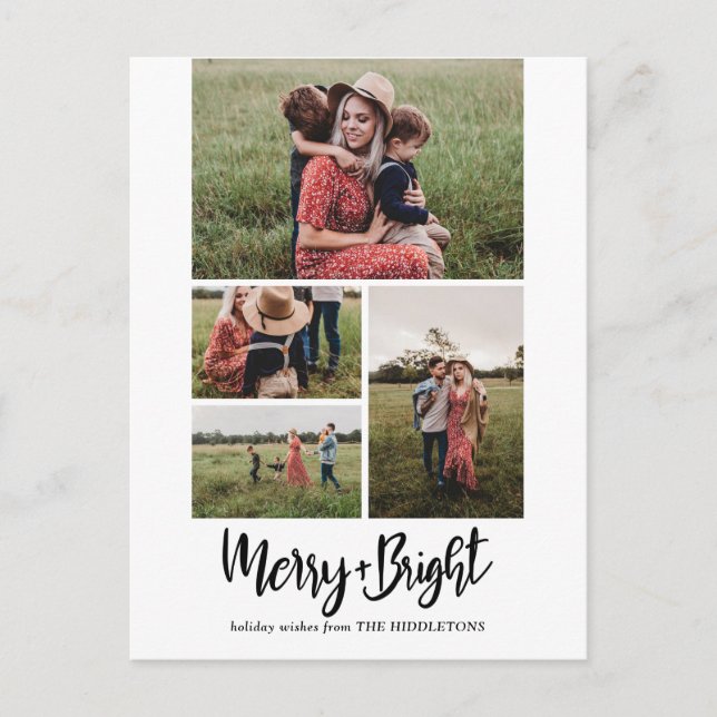 Cartes Pour Fêtes Annuelles Joyeux Et Lumineux | Script moderne Multi Photo (Devant)