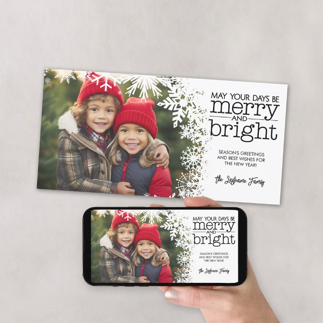 Cartes Pour Fêtes Annuelles Joyeux et lumineux - Snowflakes blancs avec photo (Download this Christmas Photo Card and add it to your social media and send it electronically!)