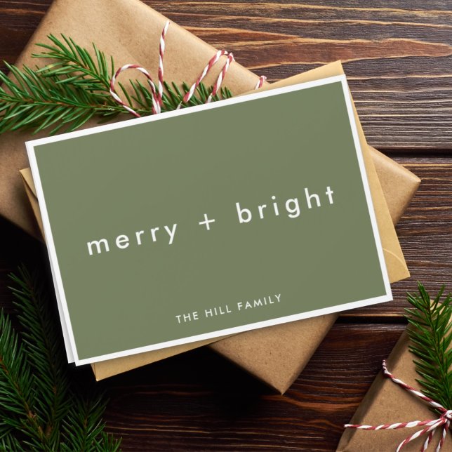 Cartes Pour Fêtes Annuelles Joyeux et lumineux | Tendance Moss Green Christmas (Créateur téléchargé)