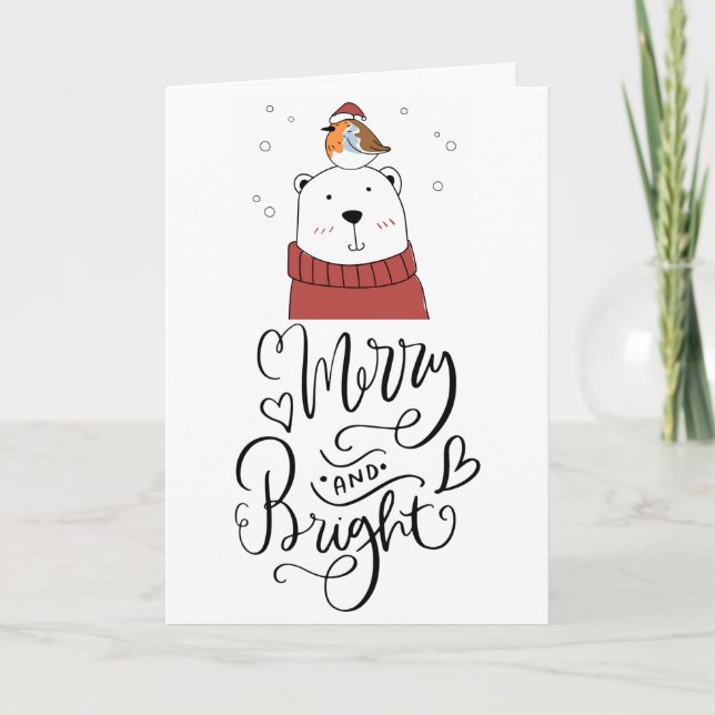 Cartes Pour Fêtes Annuelles Joyeux Et Lumineux Vacances Whimsical Ours Polaire (Devant)