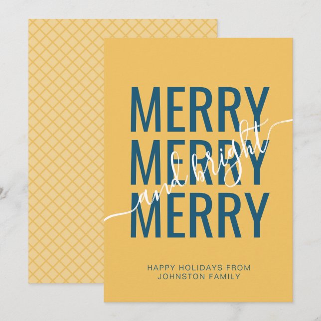 Cartes Pour Fêtes Annuelles Joyeux et lumineux vérificateur jaune de Noël (Devant / Derrière)