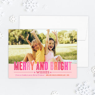 Cartes Pour Fêtes Annuelles Joyeux et lumineux voeux rose et rouge photo