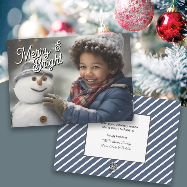 Cartes Pour Fêtes Annuelles Joyeux et lumineux votre photo de vacances (Add a favorite photo to this card for a Merry & Bright holiday. Available as digital download!)