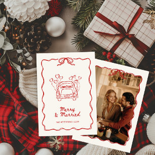 Cartes Pour Fêtes Annuelles Joyeux et marié à la main tirage de la photo rouge