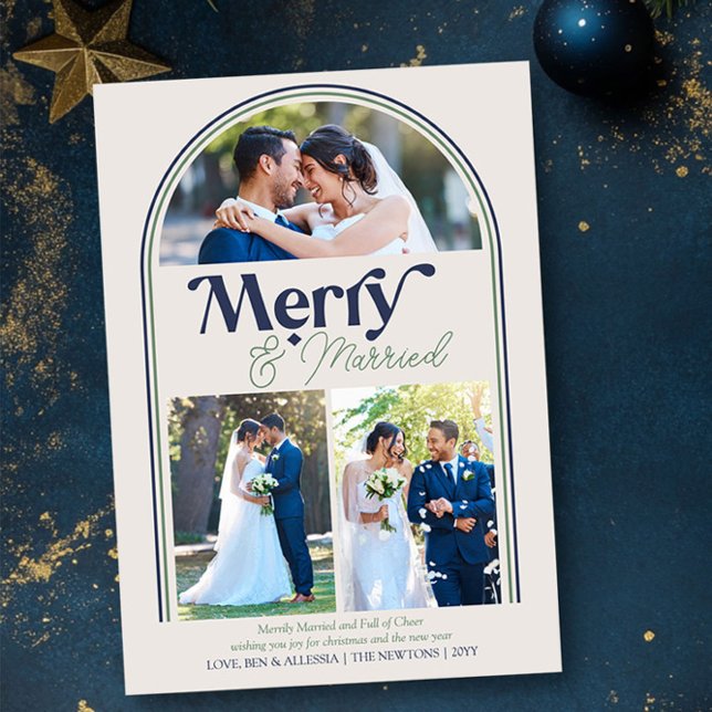 Cartes Pour Fêtes Annuelles Joyeux et marié Arc photo Collage Noël (Merry & Married Christmas Photo Card by Darling & May)