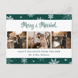 Cartes Pour Fêtes Annuelles Joyeux et marié Flocon de neige Collage photo vert