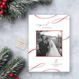 Cartes Pour Fêtes Annuelles Joyeux et marié minimaliste rouge noir blanc photo
