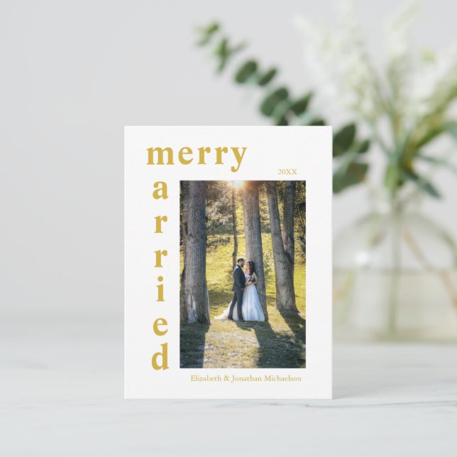 Cartes Pour Fêtes Annuelles Joyeux et marié photo nouvelle mariée Noël (Debout devant)
