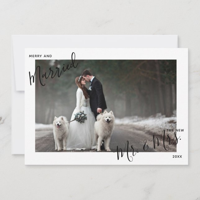 Cartes Pour Fêtes Annuelles Joyeux et marié Script Mr. & Mme Photo Noël (Devant)