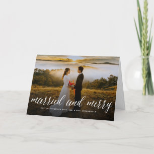 Cartes Pour Fêtes Annuelles Joyeux Et Marié Simple Script Photo Mariage