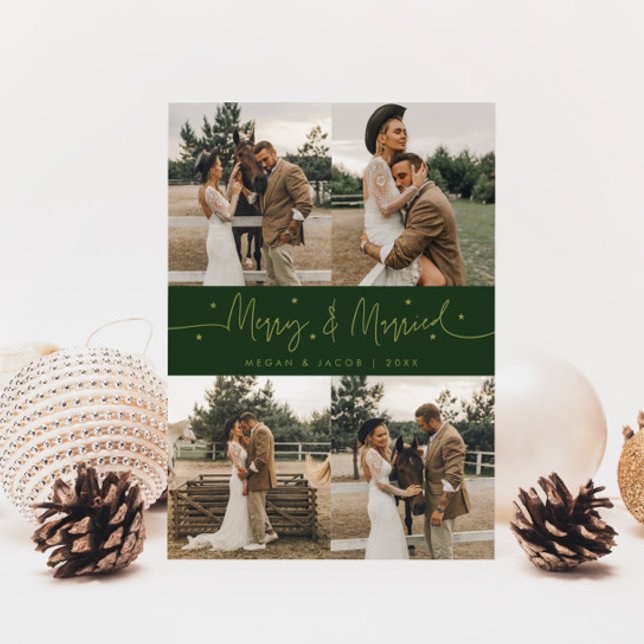 Cartes Pour Fêtes Annuelles Joyeux et marié vert multiphoto (Créateur téléchargé)