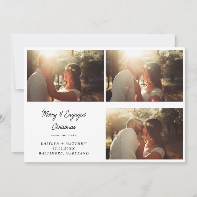 Cartes Pour Fêtes Annuelles Joyeux et Noël engagé | Enregistrer La Photo Date (Devant)