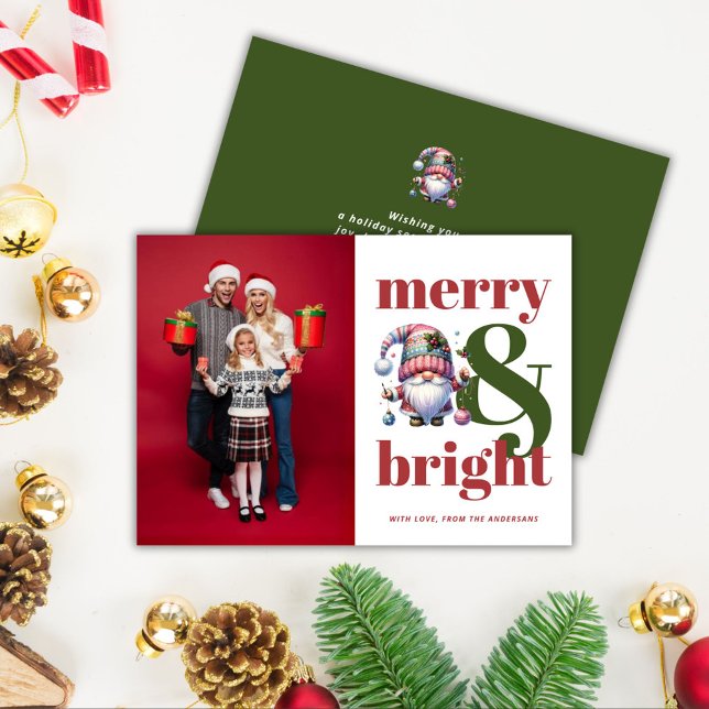 Cartes Pour Fêtes Annuelles Joyeux et vert clair photo de Noël (Merry & Bright Green Red Christmas Photo Holiday Card)