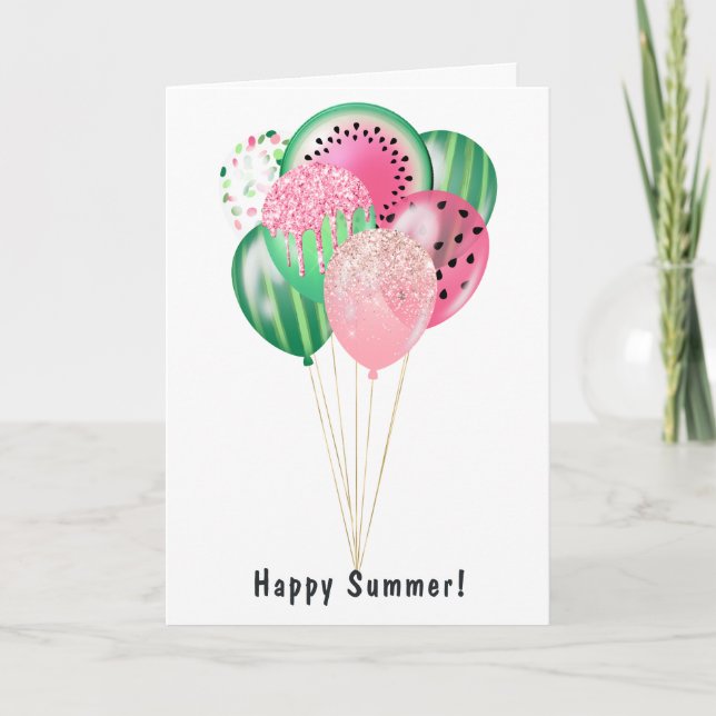 Cartes Pour Fêtes Annuelles Joyeux été Watermelon Balloons Family Photo (Devant)
