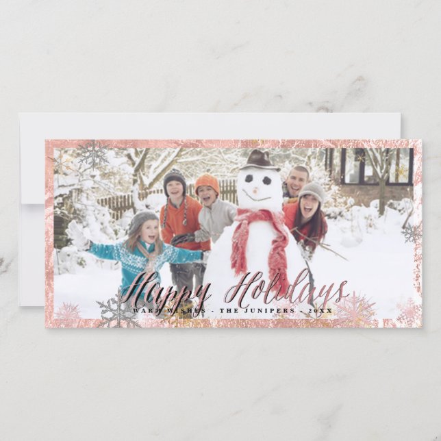 Cartes Pour Fêtes Annuelles Joyeux Faux Rose Gold Snowflakes (Devant)
