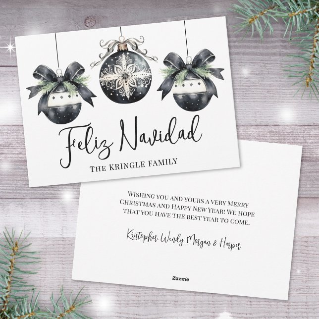 Cartes Pour Fêtes Annuelles Joyeux Feliz Navidad Noël (Elegant Black White Feliz Navidad Christmas Holiday Card)